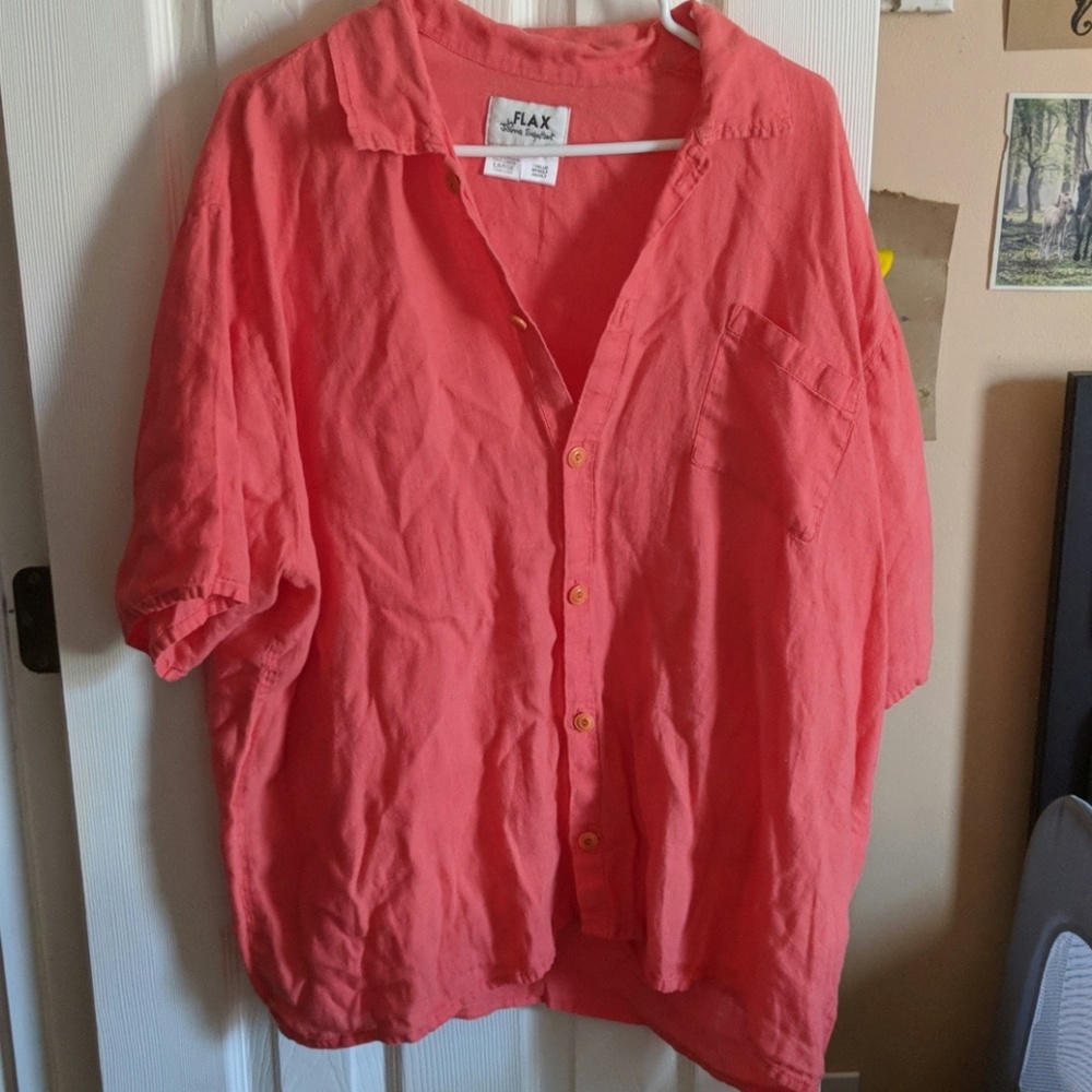 Vintage coral Flax linen shirt and shorts set